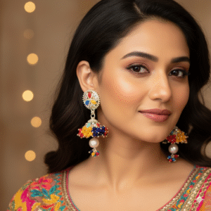 Vibrant Multi-Color Beaded Jhumka with Stone Stud - Traditional Festive Wear Earrings